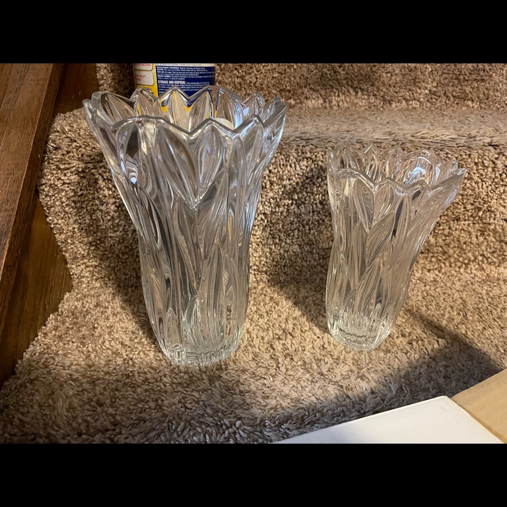 LEAD CRYSTAL FLOWER VASES, Dual by BLOCK CRYSTAL, vintage home decor